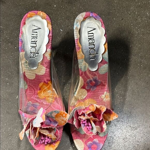 Vibrant Pink and Orange Mules with Ruffled Embellishment - Picture 1 of 4